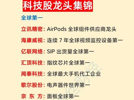 科技股龙头集锦,节选部分#创作灵感 #股民 #财经 #股票