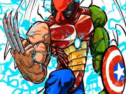 漫威复仇者联盟x战警里绿巨人美队金刚狼死侍钢铁侠蜘蛛侠还有后面隐身的合体,谢谢点赞关注每天更新奇葩画画