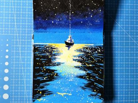 🌌当船帆载着星光划破夜色,海面便成了流动的银河✨(临摹自小🍠:蛋黄酱啾啾)#跟着抖音学画画 #手绘 #丙烯马克笔 #夜景美学 #青年创作者成长计划