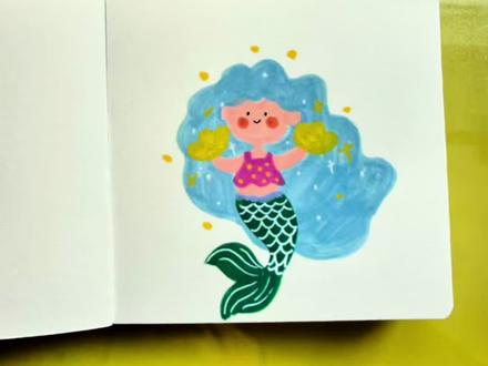 美人鱼公主来送财啦#画画#丙烯马克笔 #跟着抖音学画画 #绘画教程