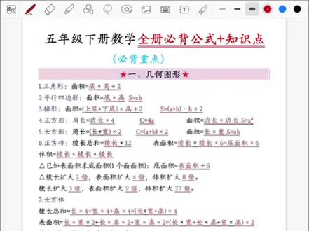 五下数学全册必备公式和知识点(可下载)
#小学数学公式 #数学笔记 #数学学习 #知识点总结 #核心考点