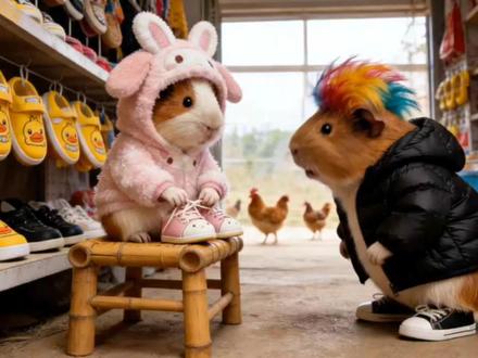 妞妞今天终于买到鞋子了#猪妞 #ai创作浪潮计划 #豚鼠 #ai动画 #动物成精