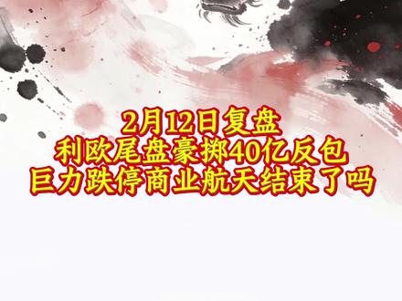 2月12日复盘 利欧尾盘豪掷40亿反*包
巨力跌停商业航天结束了吗
#财经 #股票 #行情分析 #利欧股份 #巨力索具