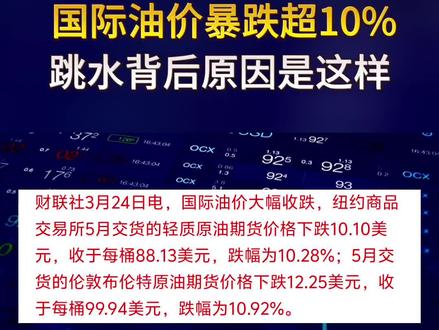 国际油价暴跌超10%,跳水背后原因解析
#股票#股民#原油
