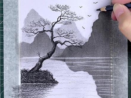 原来风景画这么简单,看完就会#零基础学画画 #绘画教程 #跟着抖音学画画 #原来画画如此简单 #山怎么画