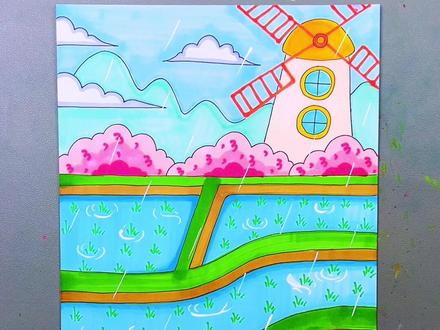 二十四节气谷雨创意画,简单易学,有趣。#跟我一起学画画 #风景画 #儿童学画画