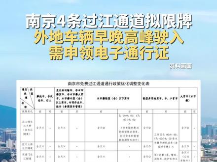 南京4条过江通道拟限牌,外地车辆早晚高峰驶入需申领电子通行证
