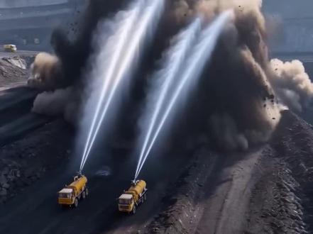 矿山爆破抑尘车 你知道矿山爆破为什么要使用抑尘车降尘吗#爆破抑尘车 #矿山爆破 #露天煤矿开采