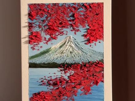在富士山下看一场枫叶#油画棒 #每日一画 #零基础学画画 #富士山 #画画其实很简单 (临摹:画画的胖二维)