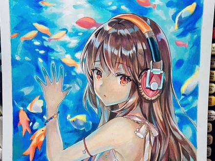 解释一下:人物整个都是用霹雳马彩铅画的。#彩铅 #马克笔 #临摹手绘