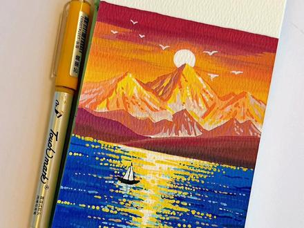 丙烯马克笔绘画|一分钟学画日照金山•湖畔 有人看山是山,有人看山是信仰。
我不必非要去往高原,
只要心中有光,笔下自有万千沟壑化作金顶。
这一抹燃烧的金色,是我给自己造的“日照金山”
#青年创作者成长计划 #把风景画进本子里 #画笔在手世界我有 #跟着抖音学画画 #画画其实很简单