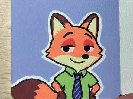 狐狸尼克丙烯马克笔绘画教程来了 #抖音创作季 #疯狂动物城 #画画教程