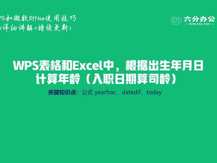 WPS表格和Excel中,根据出生年月日计算年龄(入职日期算司龄)