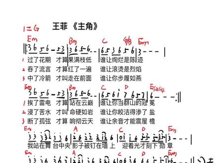 王菲《主角》简谱 吉他谱拿走不谢#王菲 #王菲主角 #秦腔 #主角 #简谱