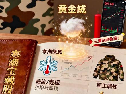 🔥寒潮来袭!羽绒龙头:古麒绒材(001390) 家人们!今天挖到一只冬天必看的宝藏股——**古麒绒材(001390)**,做羽绒服里的“黄金绒”(鹅绒/鸭绒),最近因为寒潮+涨价+军工三重buff直接涨停,到底有啥秘密?👇
#### 1️⃣ **业务硬到离谱:羽绒服的“核心原料商”**
古麒绒材是国内高规格羽绒龙头,专门生产鹅绒、鸭绒,客户直接覆盖森马、海澜之家等大牌!你冬天穿的羽绒服里的绒,很多都是他家的!而且他家还是**专精特新小巨人**,参与制定羽绒行业国家标准,质量这块没话说~
#### 2️⃣ **热点踩中:寒潮+涨价+军工,三重暴击!**
- **寒潮来了**:北方大降温,羽绒服需求爆涨,羽绒价格最近直接翻了两倍!古麒作为原料商,直接受益;
- **军工加持**:他家部分拒水羽绒产品还用于军需,军工+消费双重题材,资金抢着买;
- **次新小盘**:流通市值才13亿,盘子小容易拉涨停,最近主力资金连续净流入1.26亿!
#### 3️⃣ **资金疯抢:主力偷偷加仓,散户还不知道?**
最近3天主力资金净流入超1亿,龙虎榜显示机构净买入1874万,明显是有大资金在布局!而且他家名字和奢侈品牌GUCCI谐音,自带流量buff~
家人们,你们觉得这波羽绒涨价能持续多久?古麒绒材会不会成为下一个翻倍股?评论区聊一聊!👇
⚠️ **风险提示**:以上内容仅为行业分析,不构成投资建议哦~股市有风险,入市需谨慎!
#财经 #股票 #寒潮 #Ai
