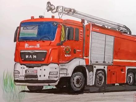 “蓝朋友”的专车该怎么画#跟我一起学画画 #创作者中心 #创作灵感 #消防车 #绘画教程