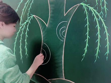 柳树怎么画? #简笔画 #粉笔画 #一学就会的简笔画 #跟着抖音学画画 #亲子互动