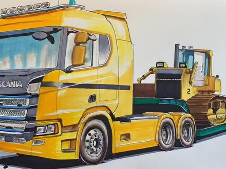 画一辆斯堪尼亚运输大型推土机 #画画 #斯堪尼亚 #半挂车