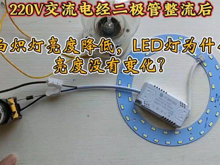 220V市电二极管整流后白炽灯亮度降低,LED灯亮度为什么不变?#电子电工 #电工技术 #照明 #电工知识 #零基础学电工 #灯带 #电工教学 #电工