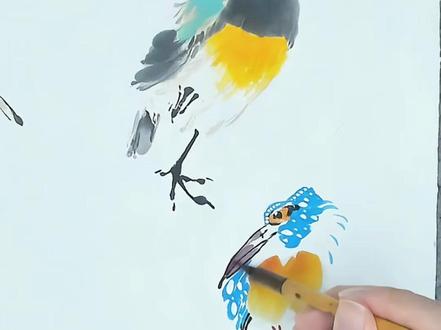 国画教程-超简单的翠鸟教程! #国画 #国画教程 #国画花鸟 #写意 #画画