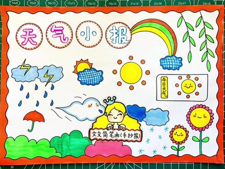 简单又好看的天气小报,线稿可打印~#手抄报 #天气小报 #天气手抄报