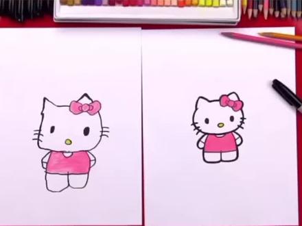 跟着步骤画hello Kitty卡通凯蒂猫#一起学画画 #卡通画 #绘画教程 #儿童画 #亲子绘画