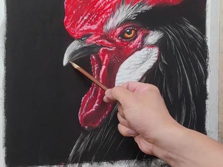 家人们,画完一只大公鸡啦!大红鸡冠好难画啊!#一起学画画