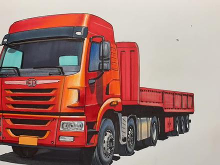 手绘青岛解放半挂车,它有二十个轮胎 #马克笔手绘 #青岛解放卡车 #画车 #半挂车 #春日入画挑战