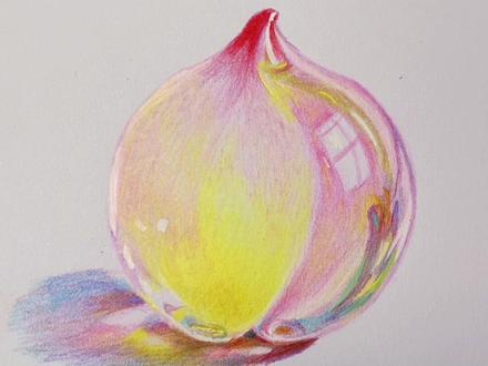 用彩色铅笔画一个水润透亮的玻璃桃子 #画画 #彩铅