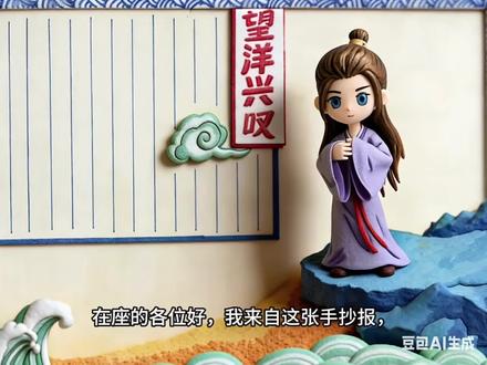 AI➕手绘📌动态手抄报~古代寓言故事《望洋兴叹》#自学画画打卡 #画渣日常 #画渣进步史