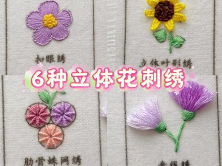 6种立体花刺绣 6种立体花刺绣教程来咯~#立体刺绣 #刺绣教程 #针线活 #非遗文化 #一针一线