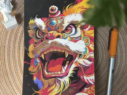 漂流本漂到了我这里,丙烯马克笔|醒狮 #丙烯马克笔 #绘画手绘 #漂流本 #醒狮 #绘画过程