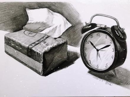 五级素描教学,抽纸盒与闹钟,感谢关注清华学姐#每天一画 #浅画一下