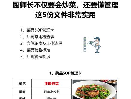 厨师长不仅要会炒菜,还要懂管理,这5份文件一定要用好! #厨师长管理 #菜品管理 #食材验收 #后厨检查 #餐饮管理制度