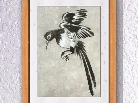 飞来一只喜鹊在枝头#国画 #水墨写意 #画画