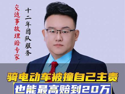 骑电动车被撞自己主责也能最高赔到20万#电动车交通事故 #交通事故理赔 #车祸理赔