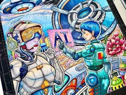 🌠在浩瀚宇宙里,和AI来一场温柔对话。白色宇航服藏着勇气,蓝色机甲载着希望。每一笔都是对未知的好奇,每一抹色彩都是对未来的憧憬🌿
#手绘日常 #科幻艺术 #AI与未来 #治愈系绘画#科幻画作品4开纸