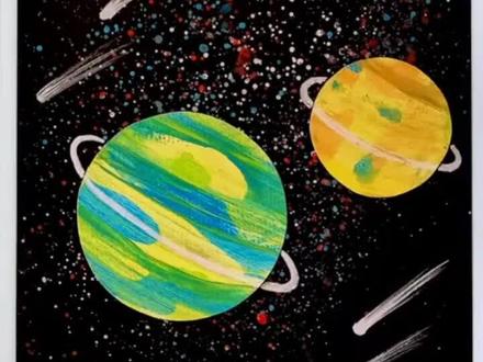 超级简单的太空星球,只要3步就能完成#画画 #儿童美术 #少儿美术 #创意 #创意儿童美术 #创意美术 #儿童绘画 #儿童画教程 #儿童水粉