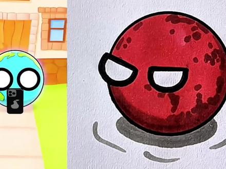 画可爱的红色地球。 #简笔画