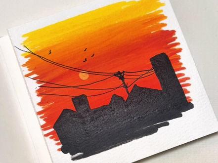 三支笔30秒画一幅夕阳#丙烯马克笔#夕阳 #绘画#打火机