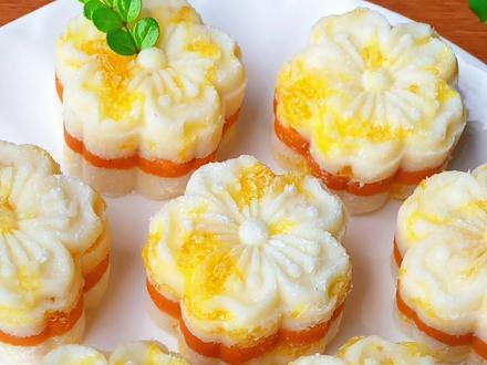 橙子红薯糕 橙子是冬天的维他命,搭配红薯和山药搭配做成的小糕点,香甜软糯,孩子好喜欢#美食 #美食教程