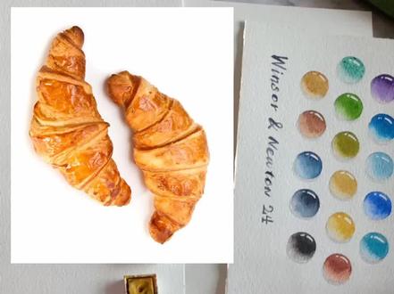 今天来画牛角包#水彩 #水彩过程