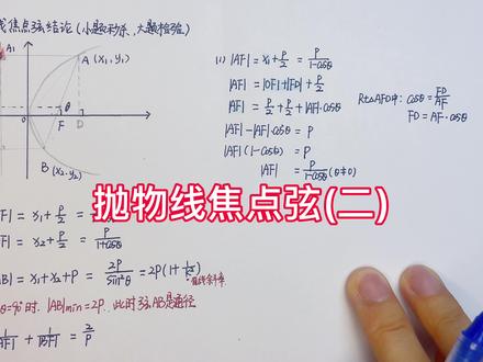 高中数学抛物线焦点弦弦长推导(二) #高中数学 #数学思维 #数学 #二级结论 #高考数学 #知识点总结 #每天学习一点点