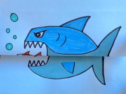 好玩又有趣的鲨鱼折叠画,猜猜里面有什么?#简笔画#折叠画