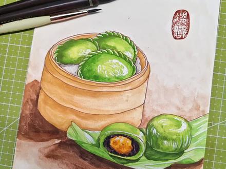 画50幅中国美食水彩画28/50“软糯青团VS清香艾米果”笔下的青团艾米果藏着清明习俗,你家清明是吃青团、艾米果还是别的特色美食?#水彩 #画画 #美食 #真实生活分享计划 #创作者扶持计划