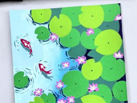 一分钟画荷塘里的锦鲤~ #跟着抖音学画画 #画画 #绘画过程 #丙烯马克笔