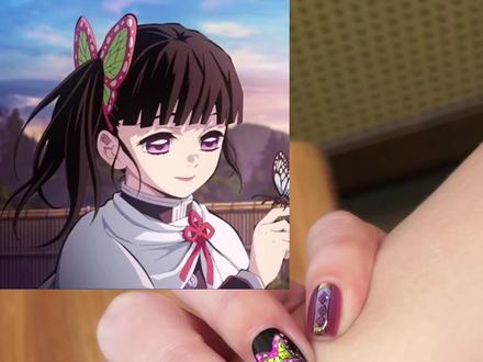 加了我自己配色元素的鬼灭之刃香奈乎教程来啦 #鬼灭之刃#香奈乎#栗花落香奈乎#香奈乎美甲#鬼灭之刃美甲