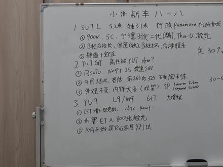 八一八 2026款小米新车su7L、yu7GT、yu9 #小米su7L #小米yu7GT #小米yu9
省流
1.su7L 5.2米 轴3.1米 定位在行政级 类似于帕拉梅拉行政加长版
2.yu7 Gt 高性能yu7 ultra?
3.yu9 1.5T增程+双电机 预计跟L9/M9类似 没有过多差异性