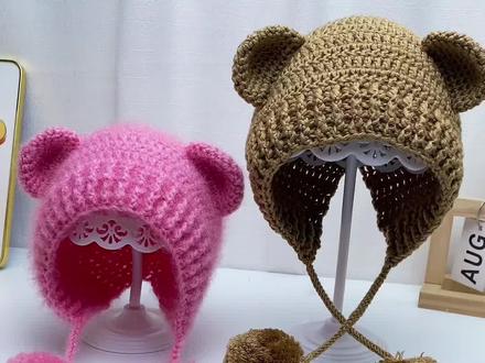 小熊护耳帽教程三#我的手工作品 #爱钩织 #手工编织帽子