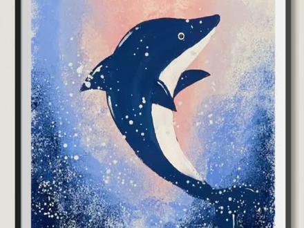 画海豚 用字母起形 这样画秒会#原创 #画画 #海豚 #教程 #创意 #儿童画 #亲子 #一起学画画 #水粉